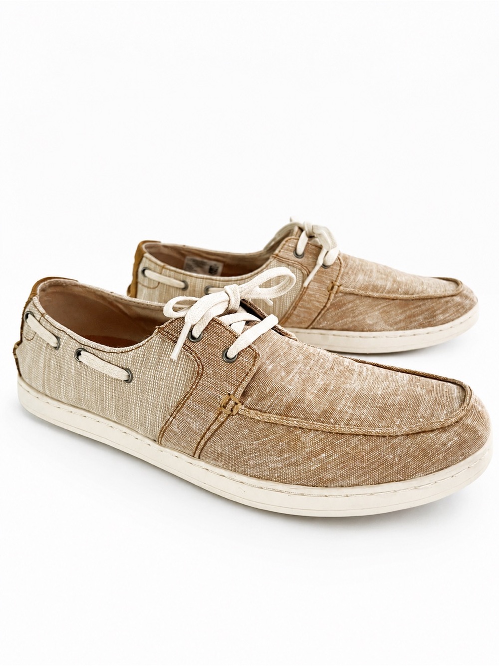 TOMS Canvas Boat Shoes Moc Toe Lace Up Casual Beige Men’s Size 10.5